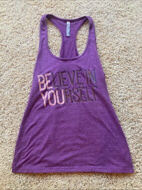 Purple Racerback Tank Top with 'Believe In Yourself' Graphic